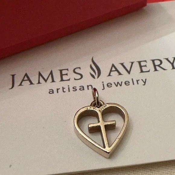 Retired James Avery 14kt Gold I Love Jesus/Cross & Heart Charm - Bag,Box & Pouch - Picture 7 of 9